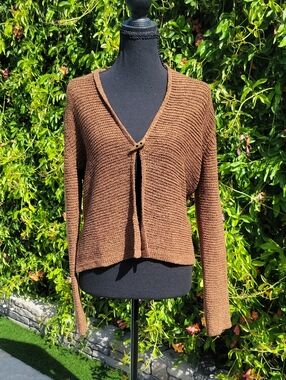 Brown Women's Knit Boho Beach Open Cardigan L